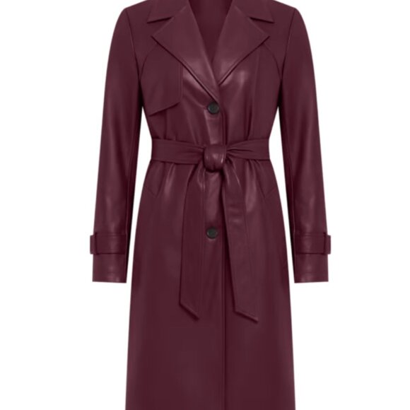 Ellen Tracy Women Single Breasted Faux Leather Trench Coat Size Small Wine Color - Picture 4 of 4